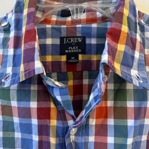 J. Crew Men's Button Down Long Sleeved Flex Wash Plaid Checked Shirt Med Preppy